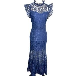 Nwt Navy Blue Lace Floor Length Dress - Size 6